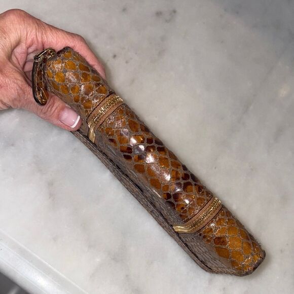 Michael Kors Wallet Leather Snake Moxley Brown Python Full Zip Continental - Picture 10 of 16